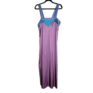 Vintage Retro Henson Kickernick Purple Blue Satin Nightgown L Nylon USA